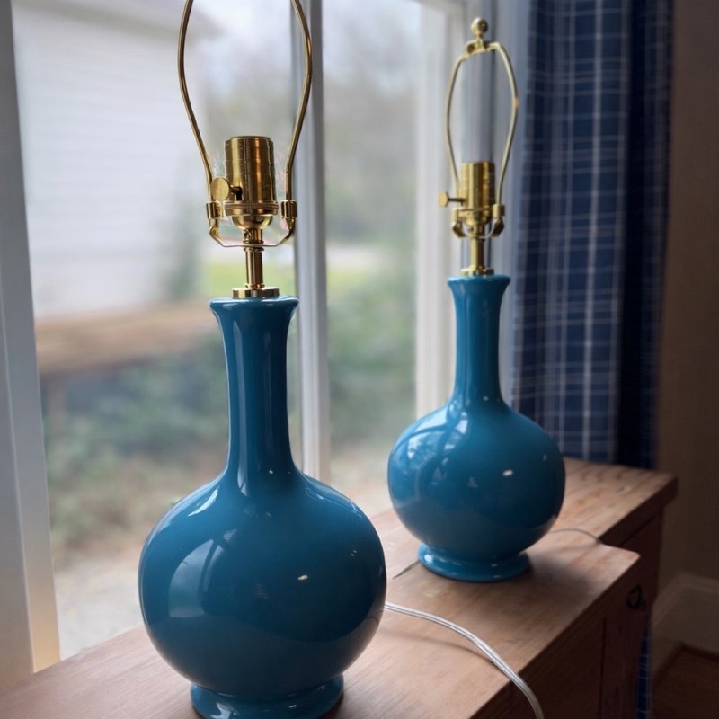 Two gourd lamps in "Blue Jay"